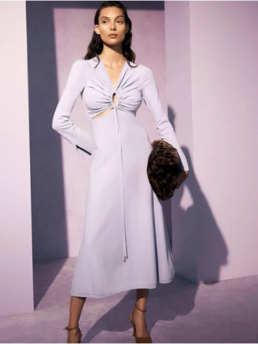 Scanlan Theodore Lavender Long-Sleeve Midi Dress with Front Draw Tie